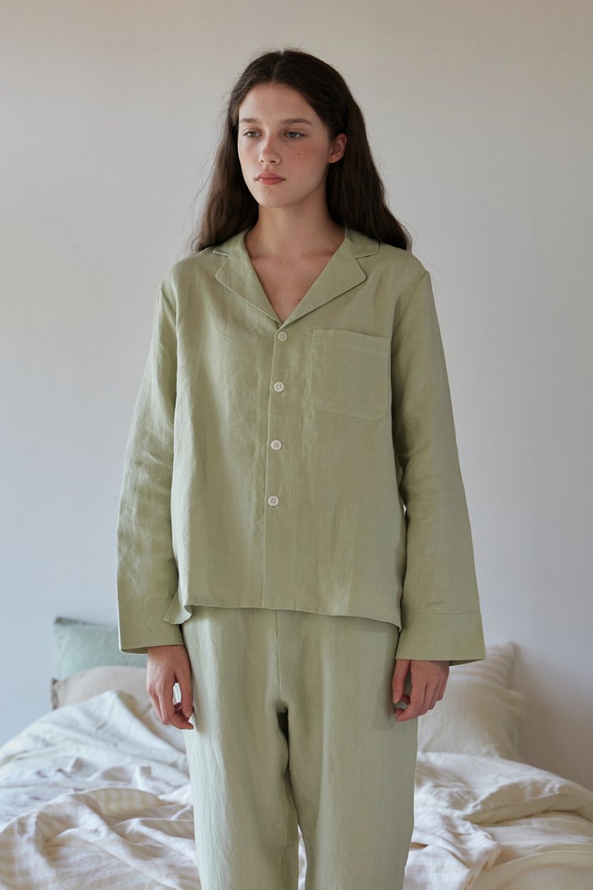 French linen Pajama set in Fig